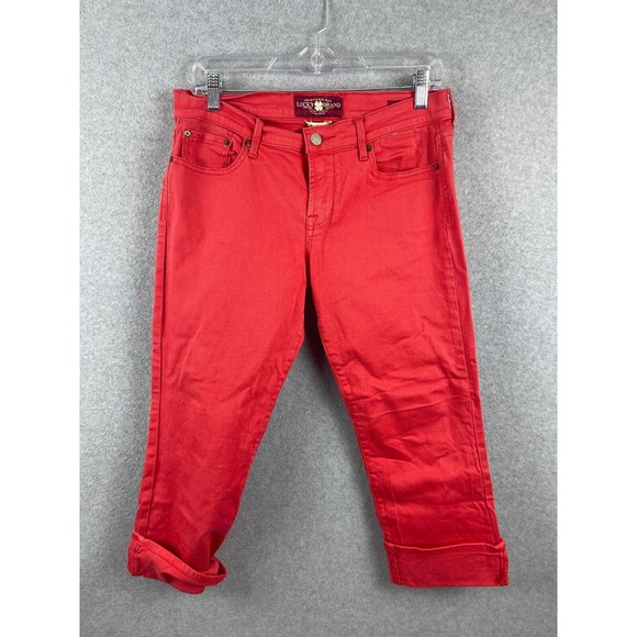 Lucky Brand Pants - Lucky Brand Sweet 'N Crop Pants Women's 8 Red Logo‎ Accents Tapered Leg Causal